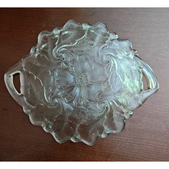 Vintage Wild Rose Platter w/2 Handles Indiana Glass Co. Clear Pressed Glass - Picture 2 of 5